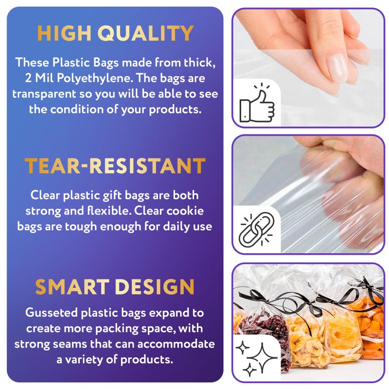 APQ Supply APQ Clear Gusseted Poly Bags, 8 x 4 x 18 Inches. Pack of 100 Waterproof Side Gusseted Plastic Bags with Open Top. 2 Mil Thick Flat Bottom Clear Bag for Packaging Popcorn, Cookies, Bread - Image 3
